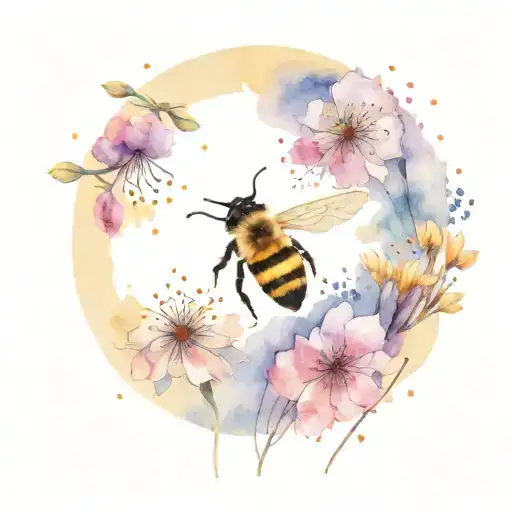 Bee flying under fireworks  tattoo design idea