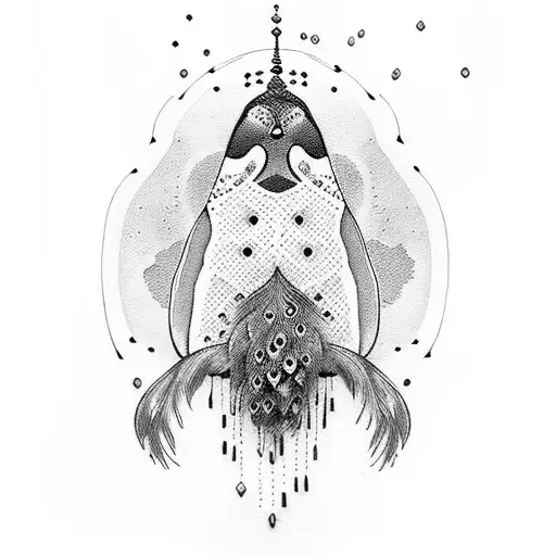 penguin and peacock tattoo design idea