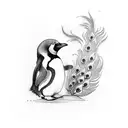 penguin and peacock tattoo design idea