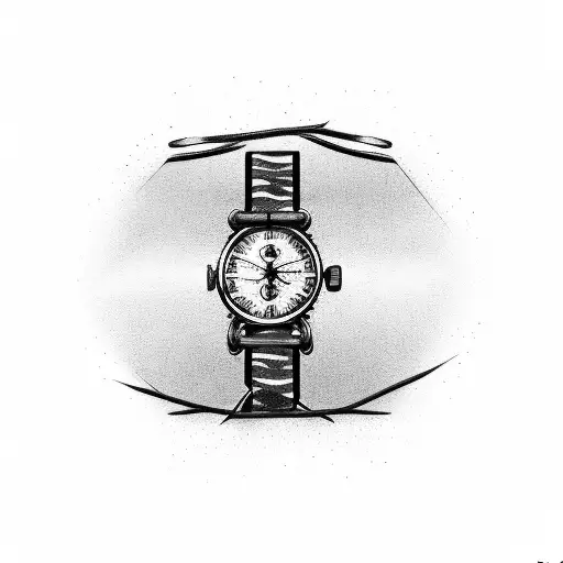 An elegant wristwatch intertwined with military camo patterns and barbed wire tattoo design idea