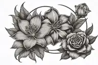 2 large water Lillie's, large morning glory, large daisy, small captain America shield, scarlet witch crown  tattoo design idea