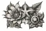2 large water Lillie's, large morning glory, large daisy, small captain America shield, scarlet witch crown  tattoo design idea