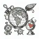 Wok pan cooking a globe with red chili peppers, a compass, a heart, and a brain tattoo design idea
