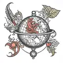 Wok pan cooking a globe with red chili peppers, a compass, a heart, and a brain tattoo design idea