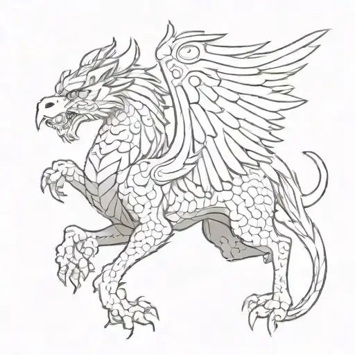 A tattoo design of a mythical creature like a griffin or dragon incorporating elements of Brazilian jiu jitsu and Muay Thai tattoo design idea