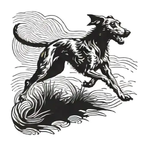woodcut of lurcher running from side  tattoo design idea