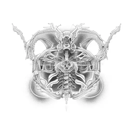 Biomechanical tattoo for chest shoulder, arm, with orange, blue and black colors tattoo design idea