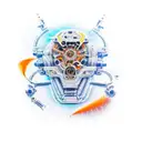 Futuristic biomechanical tattoo with shiny metallic orange blue colors tattoo design idea
