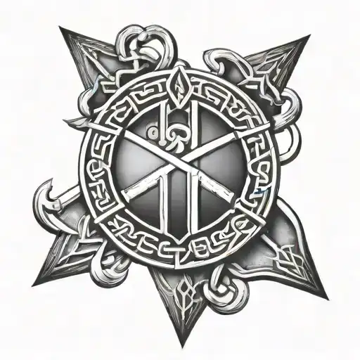A detailed tattoo design of a police badge intertwined with a Celtic knot symbolizing protection and unity tattoo design idea
