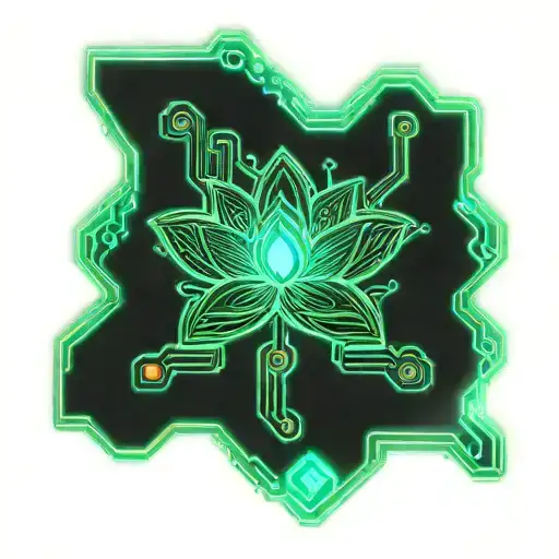 simple turquoise lotus on PCB circuit board tattoo design idea