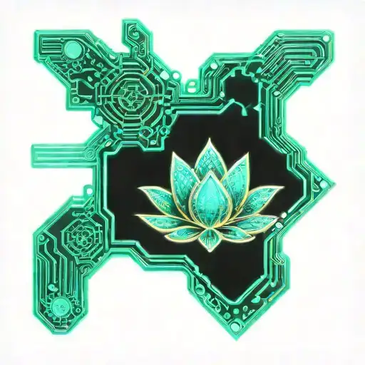 turquoise lotus on PCB circuit board tattoo design idea