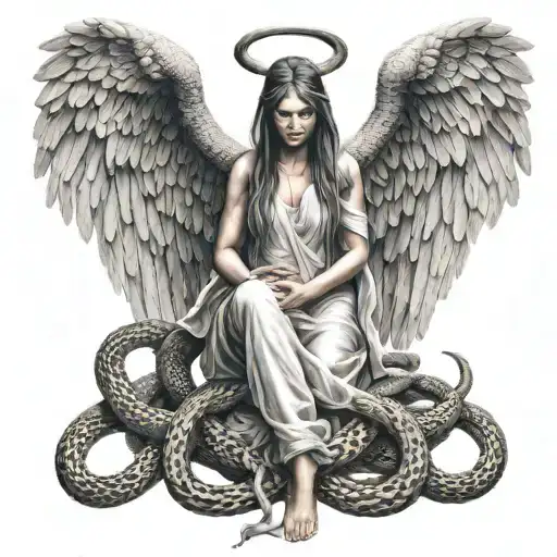 full body  angel with hidden face with snakes tattoo design idea