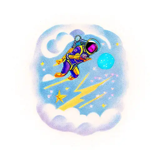 A new-school tattoo of a skydiver soaring through the sky with planets and stars as the backdrop tattoo design idea