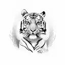 Tiger with text "never give up" tattoo design idea