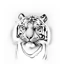 Tiger with text "never give up" tattoo design idea