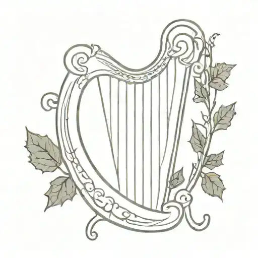 harp with holly leaf tattoo design idea