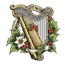 Harp with Holly leaf tattoo design idea