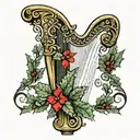 Harp with Holly leaf tattoo design idea
