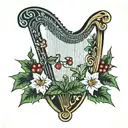Harp with Holly leaf tattoo design idea