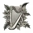 harp with holly leaf tattoo design idea