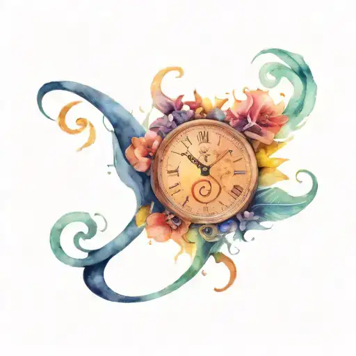 clock Demon time scorpio & capricorn initial R.A.J & R.L.M feminine design  tattoo design idea