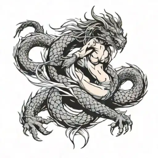 dragon wrapped around a sexy woman  tattoo design idea