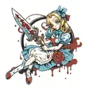 Alice from Wonderland with a knife in her hand and covered in blood  tattoo design idea