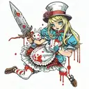 Alice from Wonderland with a knife in her hand and covered in blood  tattoo design idea