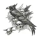 crows flying, all black, lightning, skulls, psych nursing tattoo design idea