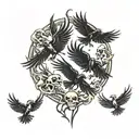 crows flying, all black, lightning, skulls, psych nursing tattoo design idea