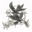 crows flying, all black, lightning, skulls, psych nursing tattoo design idea