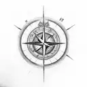 seperate each element forearm length, wind water and fire with the eart and Japanese waves with a north pointing compass tattoo design idea