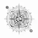 seperate each element forearm length, wind water and fire with the eart and Japanese waves with a north pointing compass tattoo design idea
