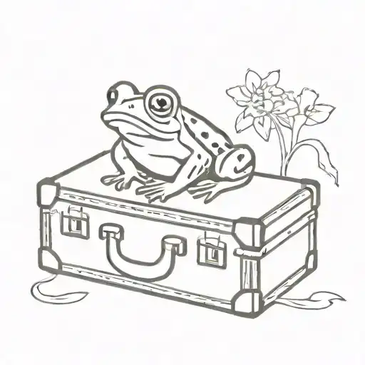 A minimalist tattoo of a frog sitting on a vintage suitcase, symbolizing your Nanna's journey from Northern Ireland to her new life tattoo design idea