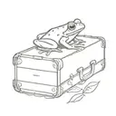 A minimalist tattoo of a frog sitting on a vintage suitcase, symbolizing your Nanna's journey from Northern Ireland to her new life tattoo design idea