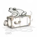 A minimalist tattoo of a frog sitting on a vintage suitcase, symbolizing your Nanna's journey from Northern Ireland to her new life tattoo design idea