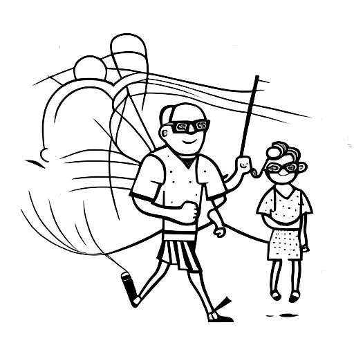 Rugby field with a black-grey silhouette of a father and daughter tattoo design idea