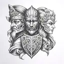 3 faces 2 shields tattoo design idea
