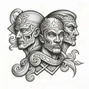 3 faces 2 shields tattoo design idea