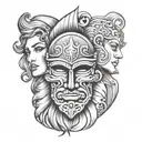 3 faces 2 shields tattoo design idea