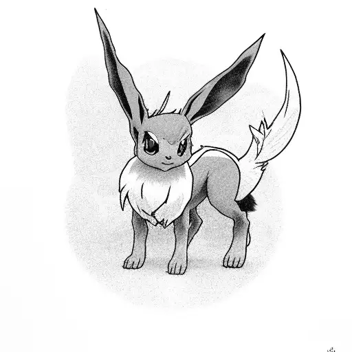 A black-grey tattoo of Eevee evolving into its various evolutions tattoo design idea