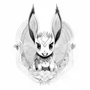 A black-grey tattoo of Eevee evolving into its various evolutions tattoo design idea