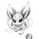 A black-grey tattoo of Eevee evolving into its various evolutions tattoo design idea