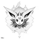 A black-grey tattoo of Eevee evolving into its various evolutions tattoo design idea