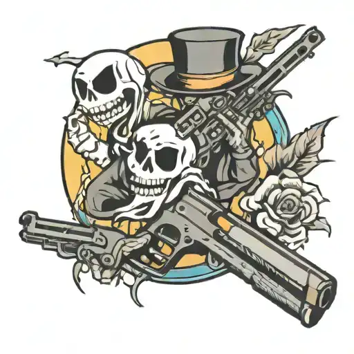gun and ghost and moonlight tattoo design idea
