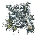 gun and ghost and moonlight tattoo design idea