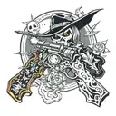 gun and ghost and moonlight tattoo design idea