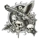 gun and ghost and moonlight tattoo design idea