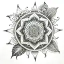 An intricate mandala design incorporating symbols of consciousness and spirituality tattoo design idea