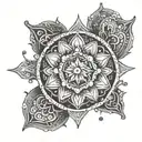 An intricate mandala design incorporating symbols of consciousness and spirituality tattoo design idea